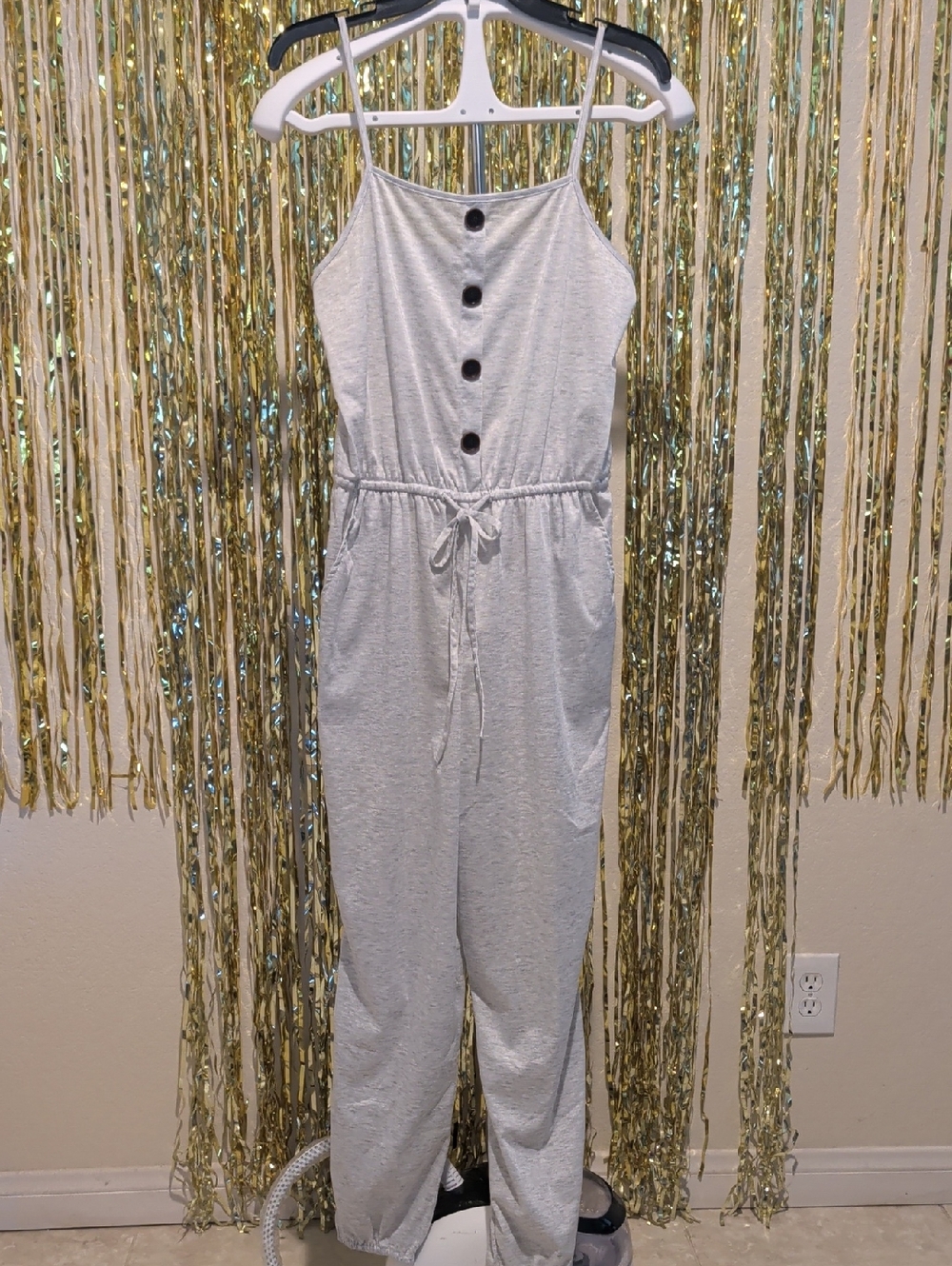 Light Gray Button-Front Jumpsuit, Size M
